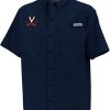 Shirts * | Columbia Men'S Virginia Cavaliers Blue Button-Down Performance Short Sleeve Shirt