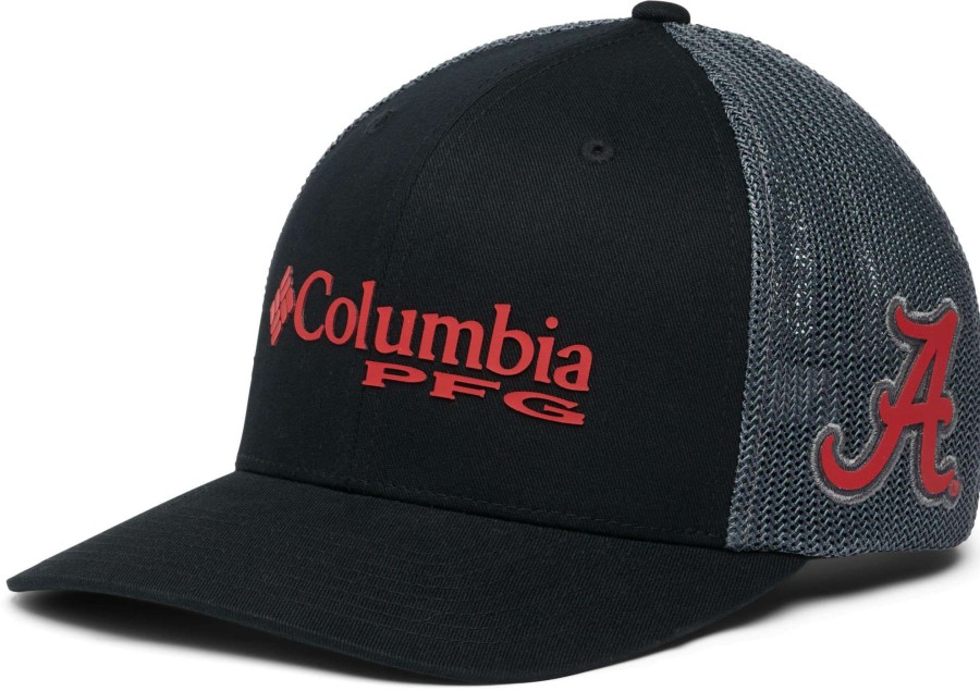 Hats * | Columbia Men'S Alabama Crimson Tide Pfg Mesh Fitted Black Hat