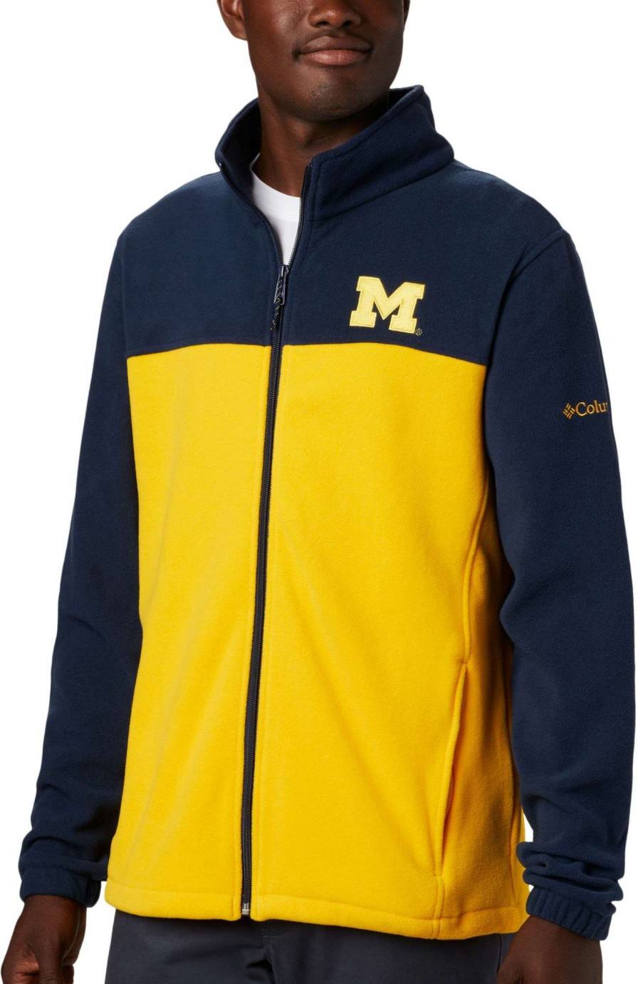 Jackets * | Columbia Men'S Michigan Wolverines Blue Flanker Full-Zip Fleece Jacket