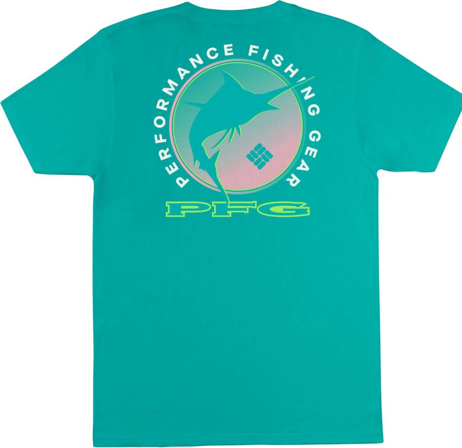 Shirts * | Columbia Men'S Finny Short Sleeve Graphic T-Shirt Bright Aqua