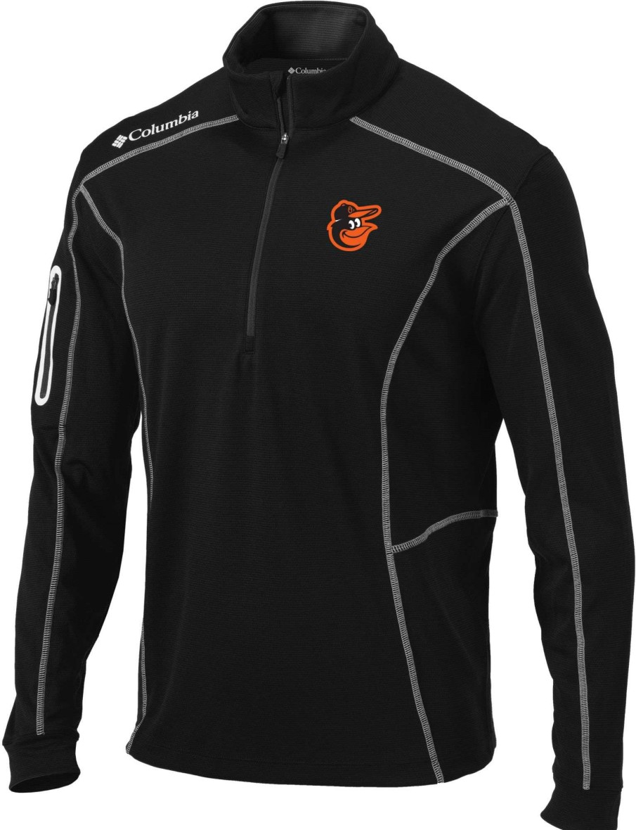 Jackets * | Columbia Men'S Baltimore Orioles Black Shotgun Quarter-Zip Shirt