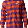 Shirts * | Columbia Men'S Clemson Tigers Orange Plaid Flare Gun Flannel Button Down Long Sleeve Shirt