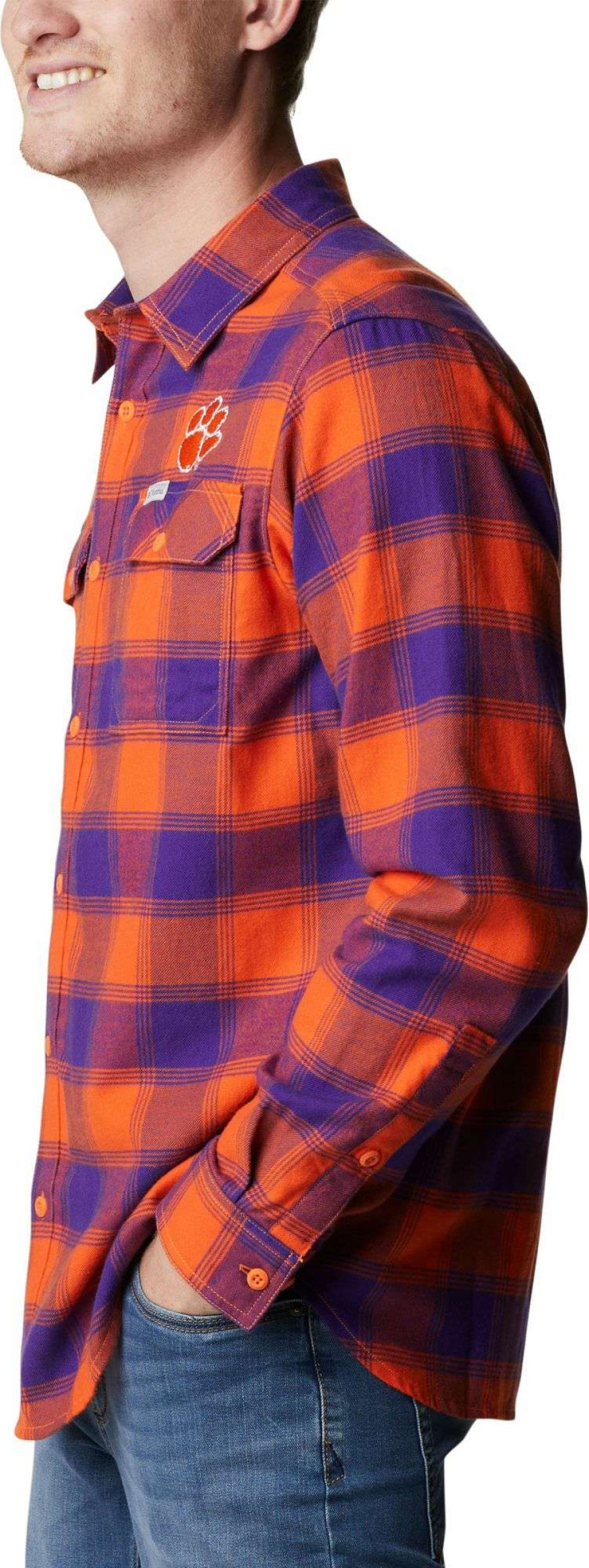 Shirts * | Columbia Men'S Clemson Tigers Orange Plaid Flare Gun Flannel Button Down Long Sleeve Shirt