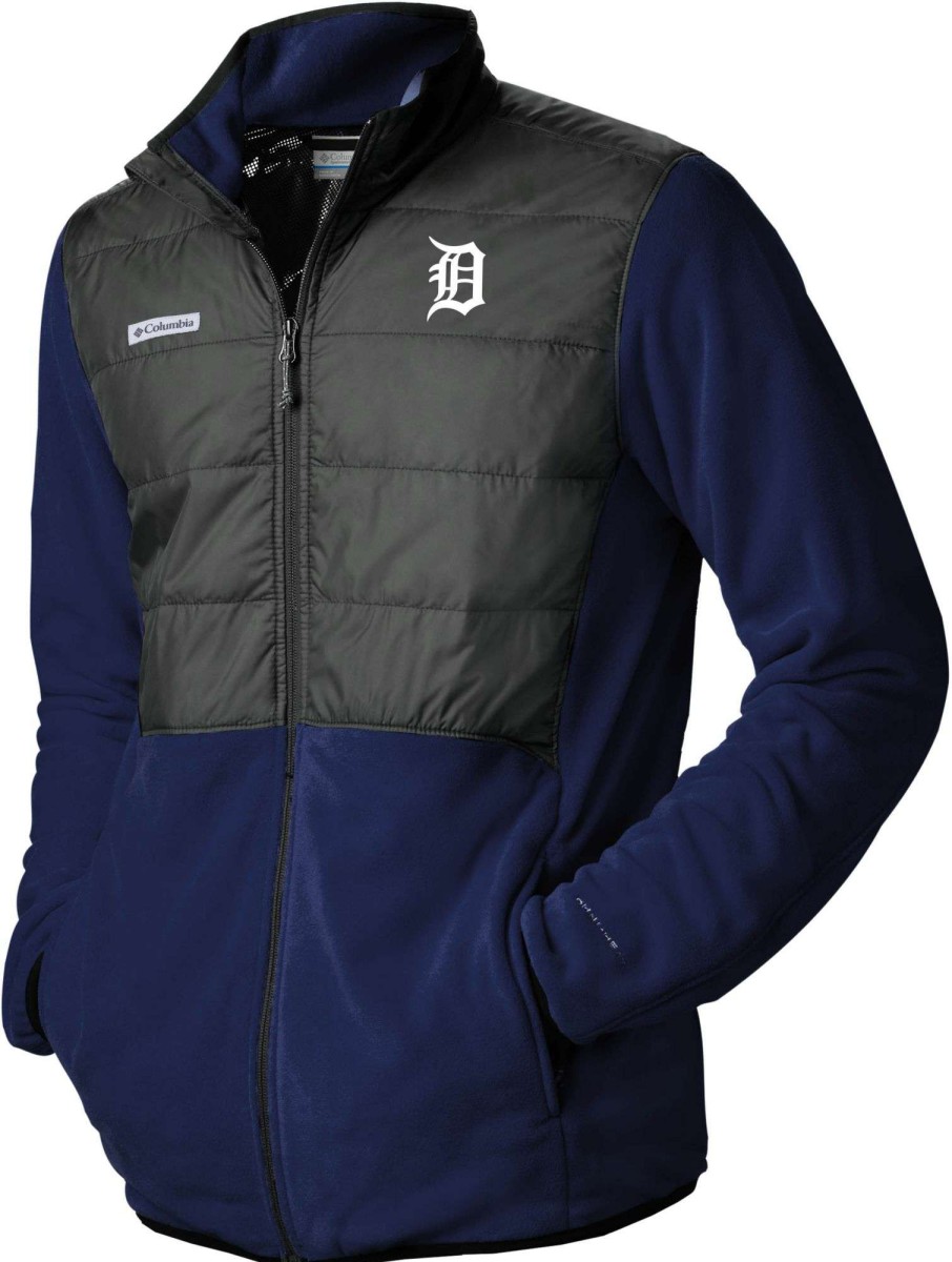 Jackets * | Columbia Men'S Detroit Tigers Navy Full-Zip Fleece Jacket