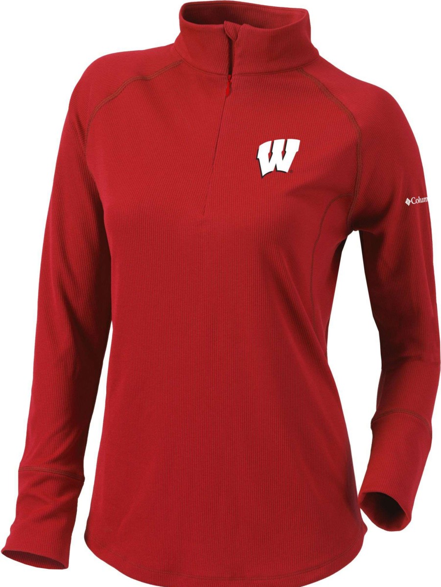 Jackets * | Columbia Women'S Wisconsin Badgers Red Flop Shot Half-Zip Pullover Shirt