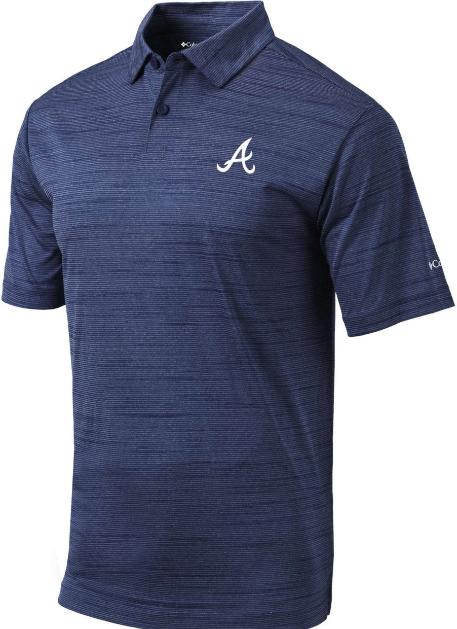 Shirts * | Columbia Men'S Atlanta Braves Navy Omni-Wick Set Performance Polo