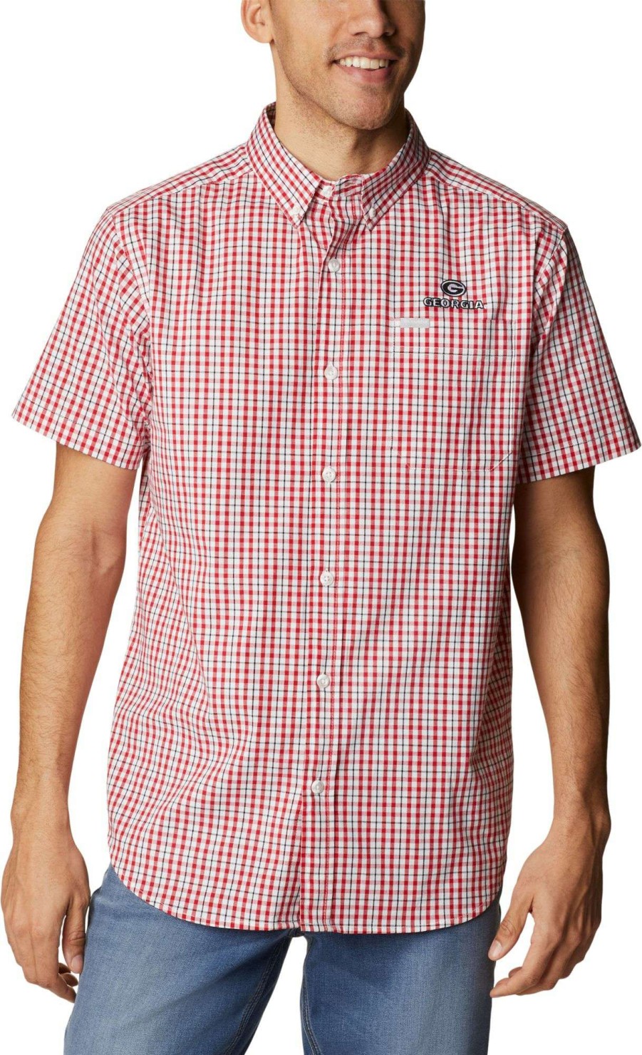 Shirts * | Columbia Men'S Georgia Bulldogs Red Rapid Rivers Button Down Shirt