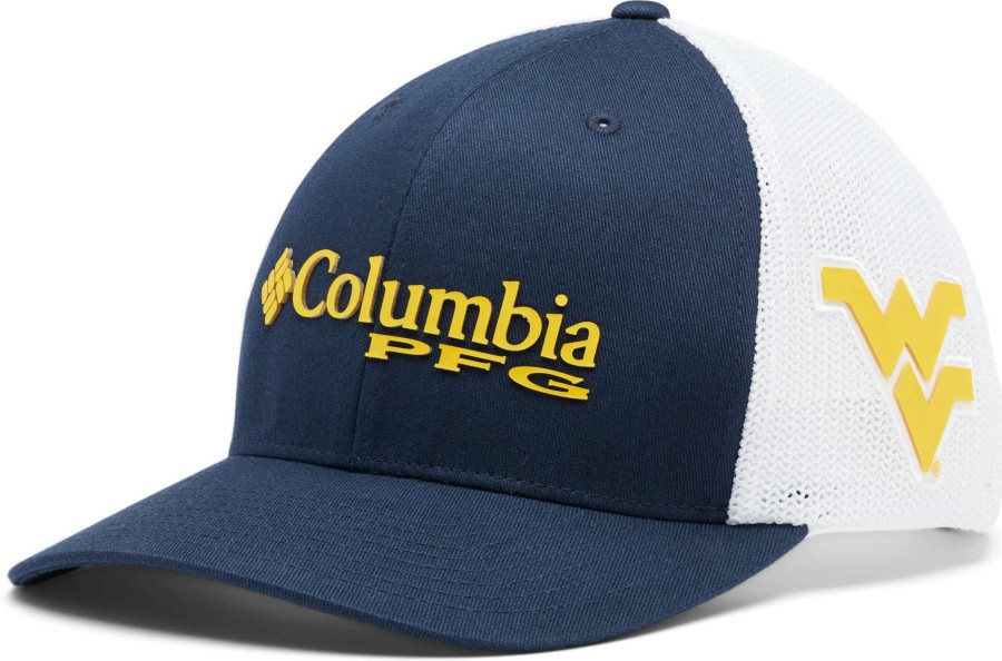 Hats * | Columbia Men'S West Virginia Mountaineers Pfg Mesh Fitted White Hat