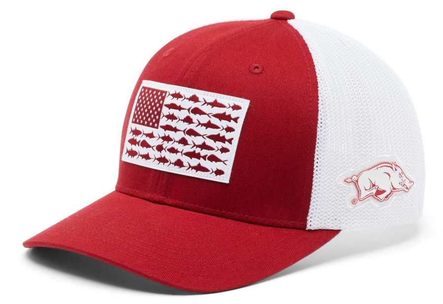 Hats * | Columbia Men'S Arkansas Razorbacks Cardinal Flag Pfg Mesh Fitted Hat