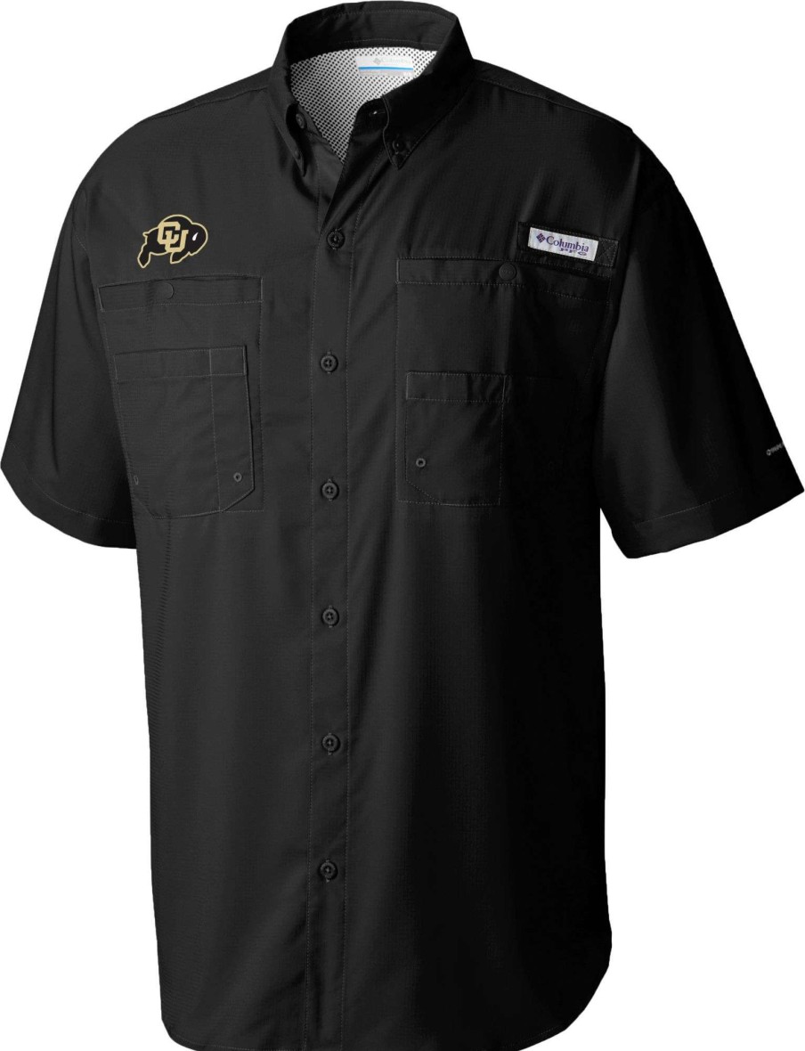 Shirts * | Columbia Men'S Colorado Buffaloes Black Tamiami Button Down Shirt