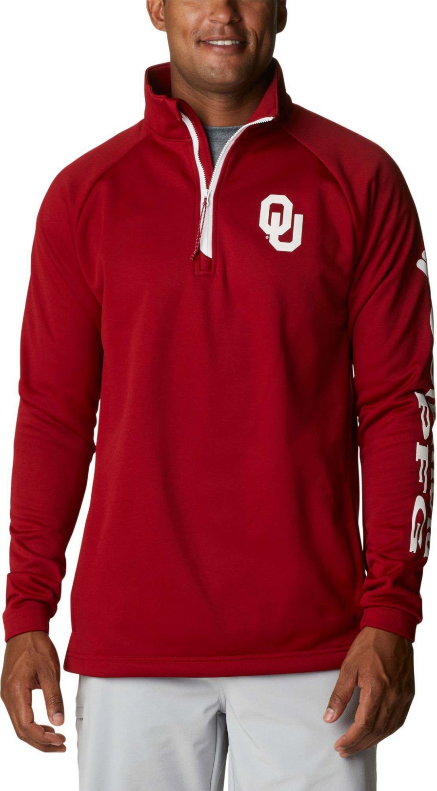 Jackets * | Columbia Men'S Oklahoma Sooners Crimson Pfg Terminal Tackle Quarter-Zip Pullover Shirt