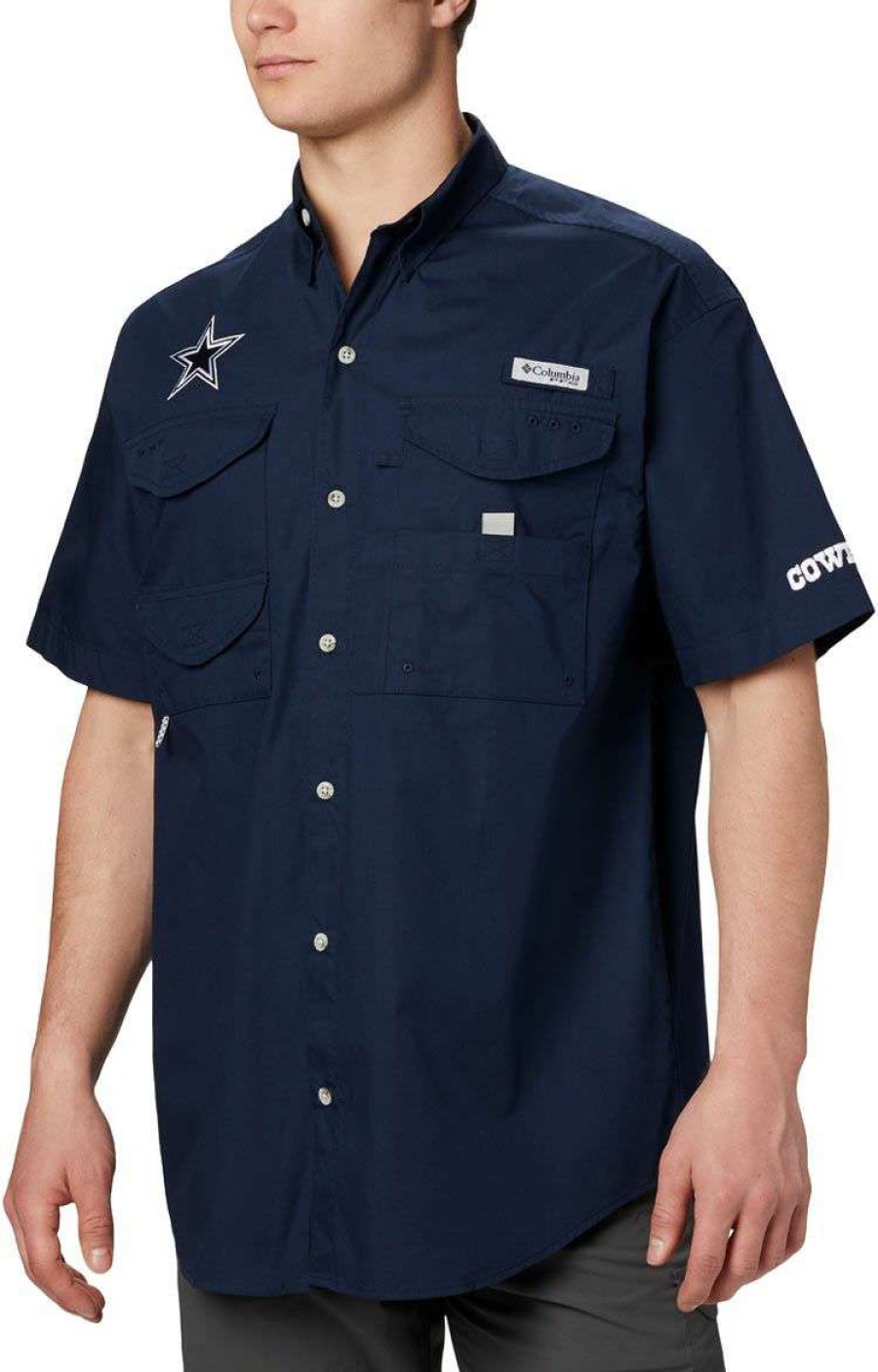 Shirts * | Columbia Men'S Dallas Cowboys Bonehead Navy Buttoned T-Shirt