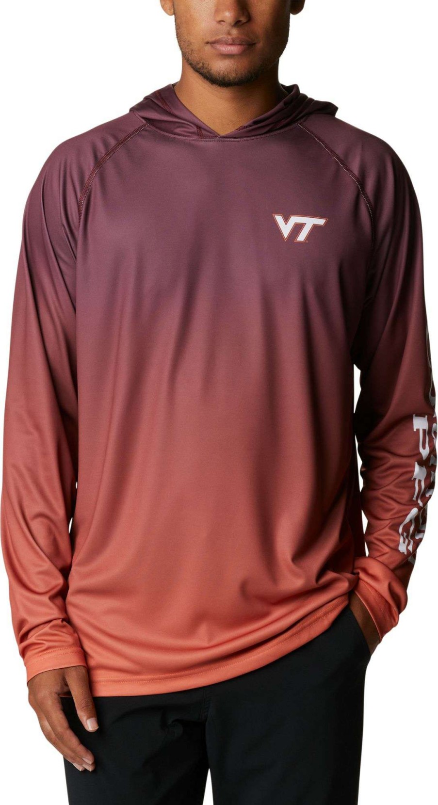 Sweatshirts * | Columbia Men'S Virginia Tech Hokies Maroon Pfg Super Terminal Tackle Long Sleeve Hooded T-Shirt