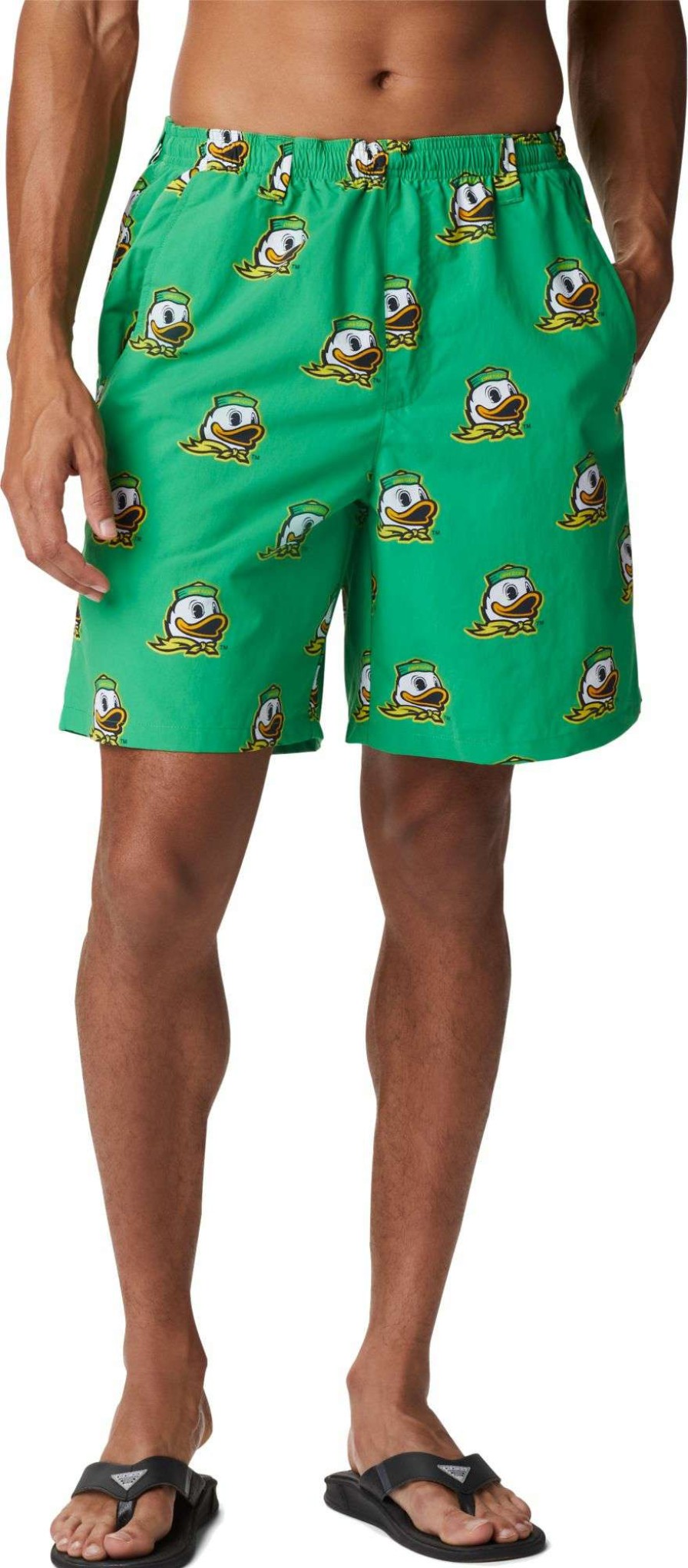 Shorts * | Columbia Youth Oregon Ducks Backcast Printed Performance Green Shorts For Men