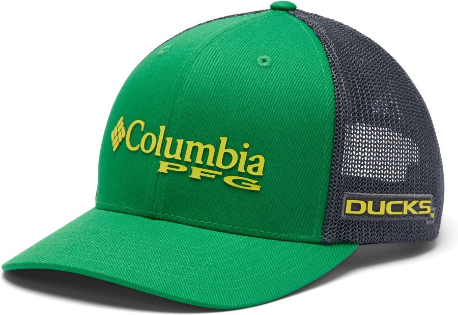 Hats * | Columbia Men'S Oregon Ducks Green Pfg Mesh Fitted Hat