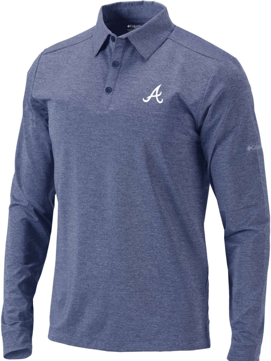 Shirts * | Columbia Men'S Atlanta Braves Navy Pin High Long Sleeve Polo