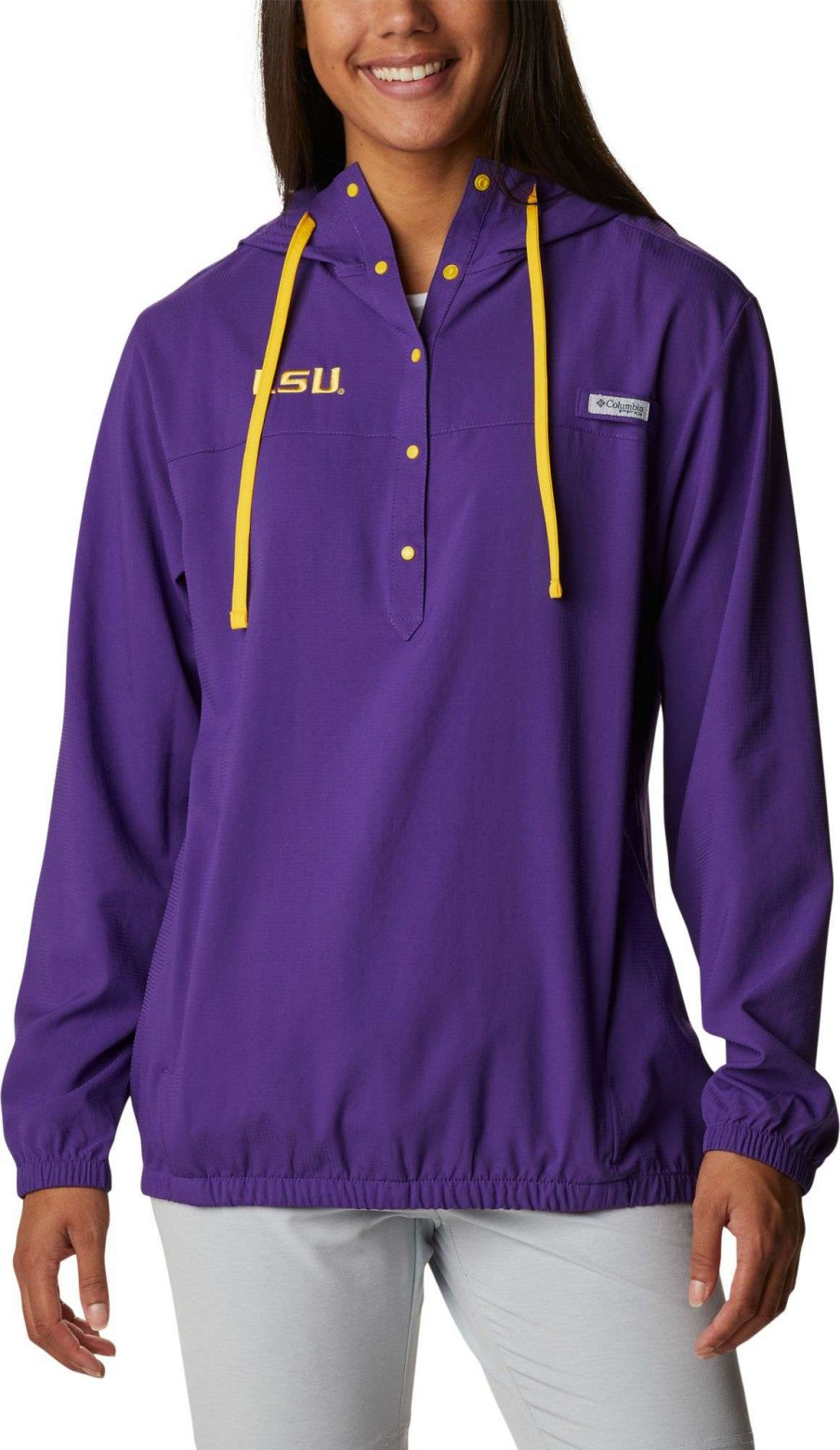 Sweatshirts * | Columbia Women'S Lsu Tigers Purple Pfg Tamiami Quarter-Snap Long Sleeve Hooded Shirt