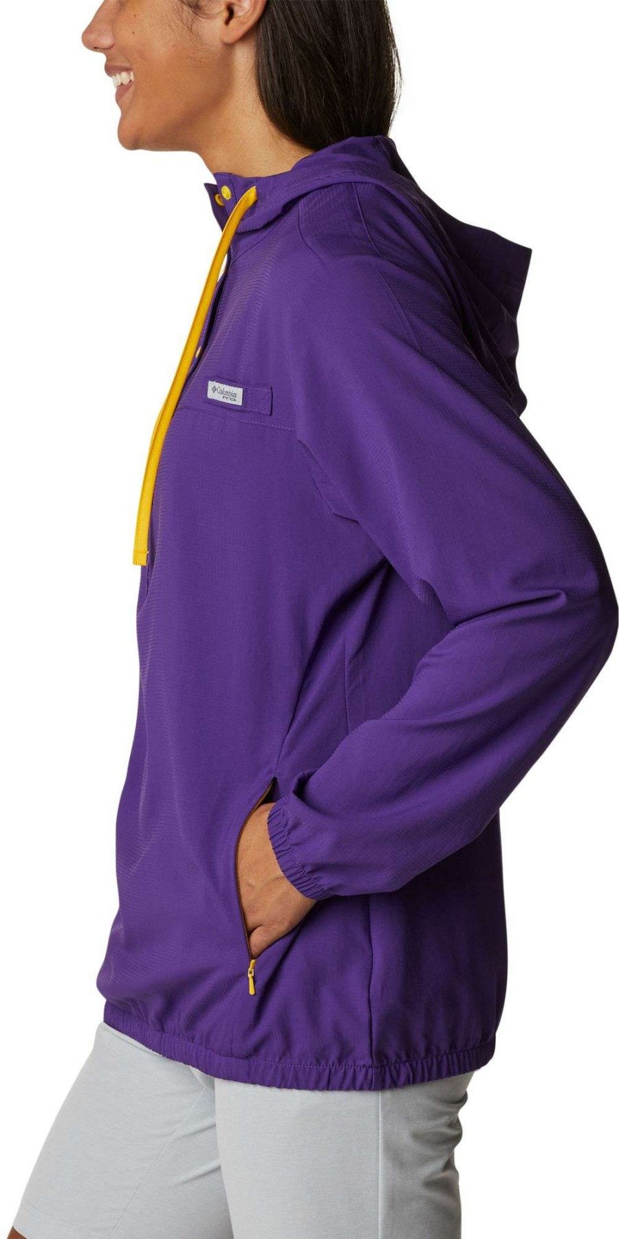 Sweatshirts * | Columbia Women'S Lsu Tigers Purple Pfg Tamiami Quarter-Snap Long Sleeve Hooded Shirt