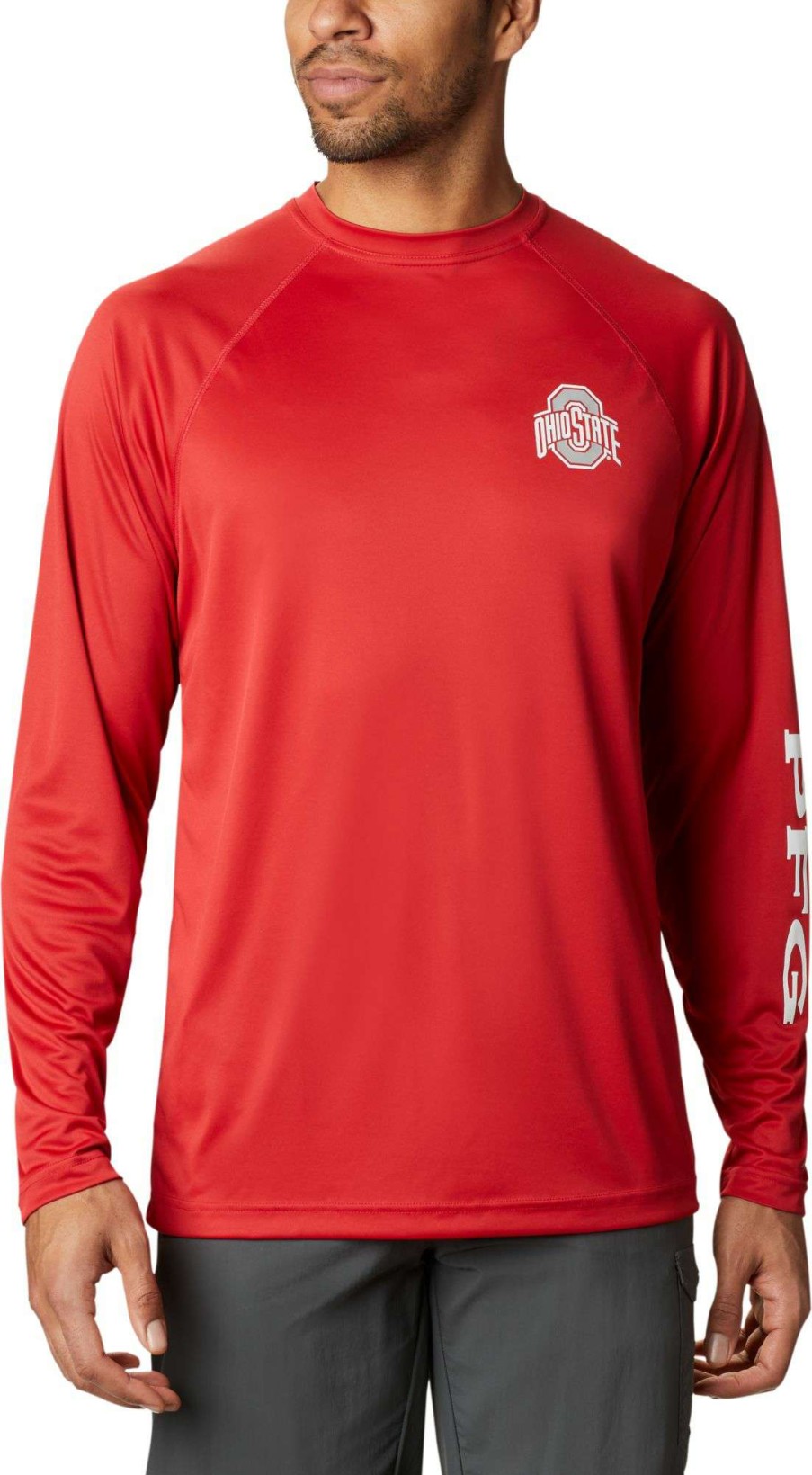 Jackets * | Columbia Men'S Ohio State Buckeyes Scarlet Terminal Tackle Long Sleeve T-Shirt