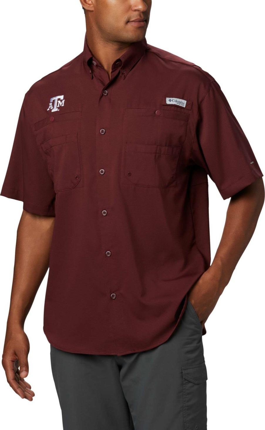 Shirts * | Columbia Men'S Texas A&M Aggies Grey Tamiami Performance Shirt