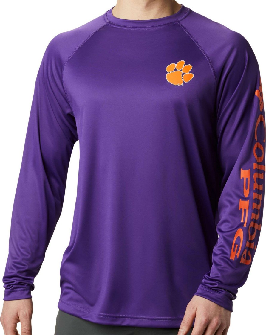 Shirts * | Columbia Men'S Clemson Tigers Regalia Terminal Tackle Long Sleeve T-Shirt