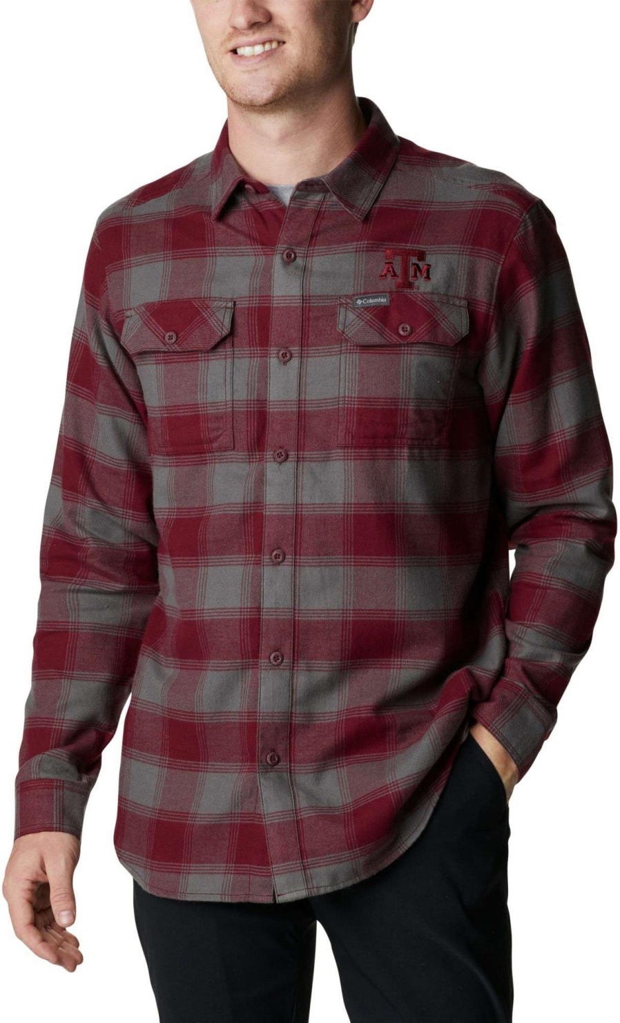 Shirts * | Columbia Men'S Texas A&M Aggies Maroon Plaid Flare Gun Flannel Button Down Long Sleeve Shirt