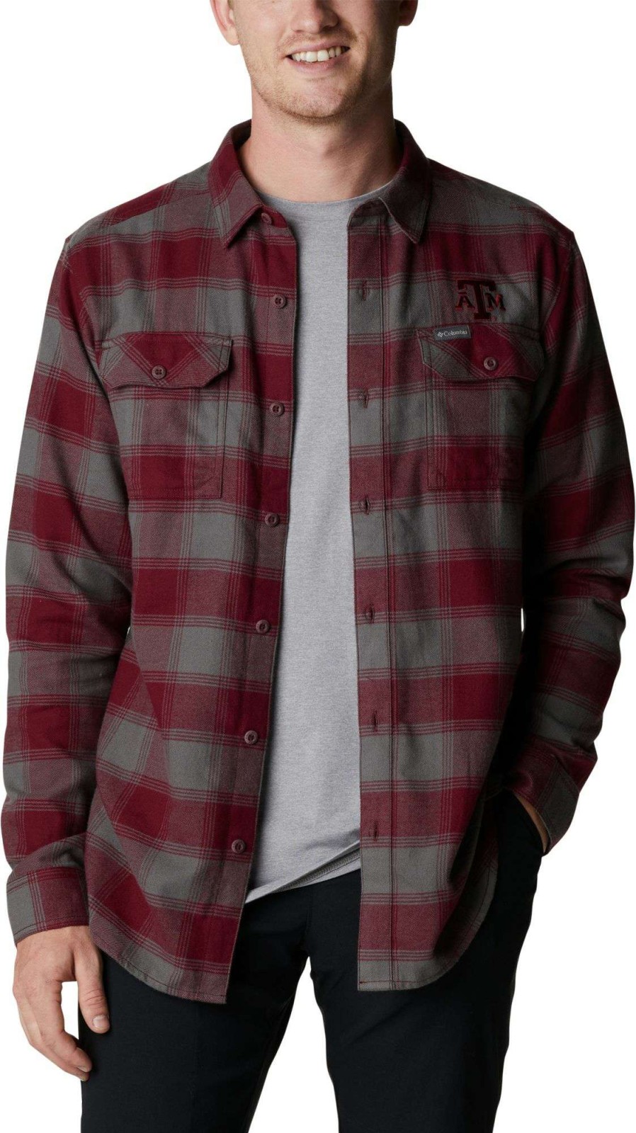 Shirts * | Columbia Men'S Texas A&M Aggies Maroon Plaid Flare Gun Flannel Button Down Long Sleeve Shirt