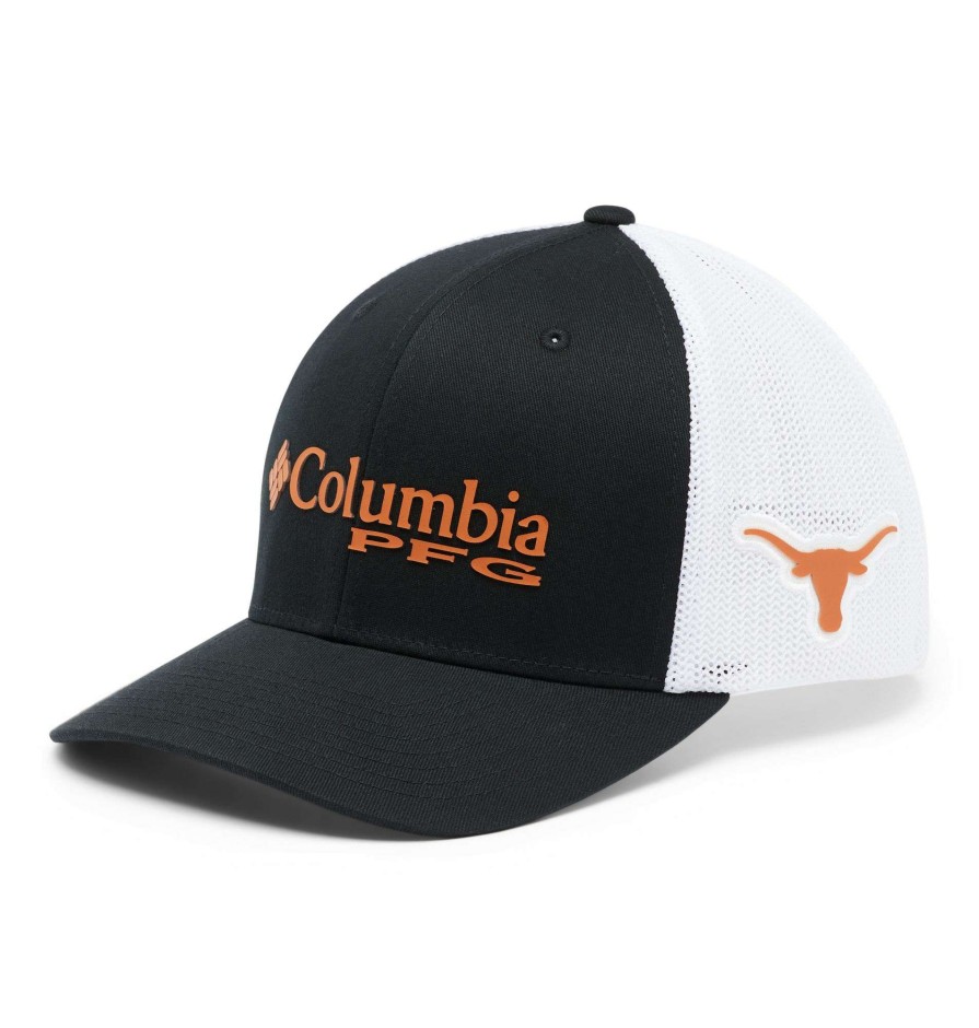 Hats * | Columbia Men'S Texas Longhorns Pfg Mesh Fitted Black Hat