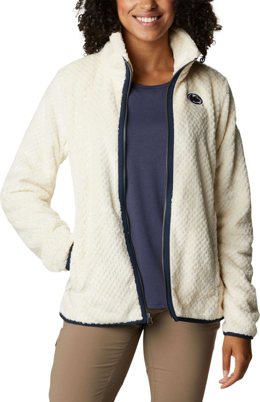 Jackets * | Columbia Women'S Penn State Nittany Lions White Fire Side Sherpa Full-Zip Jacket