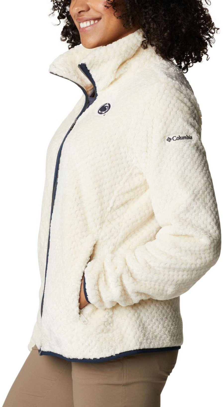 Jackets * | Columbia Women'S Penn State Nittany Lions White Fire Side Sherpa Full-Zip Jacket