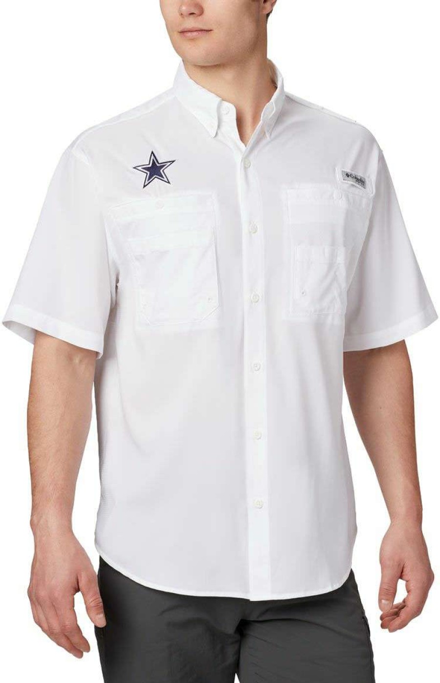 Shirts * | Columbia Men'S Dallas Cowboys Tamiami White Woven T-Shirt