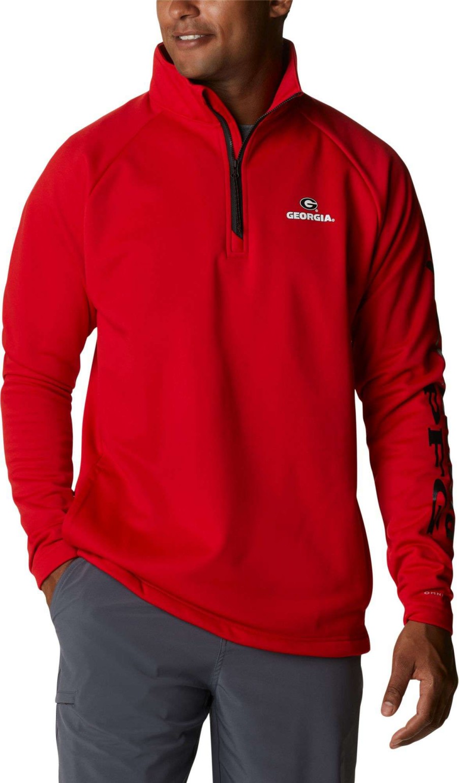 Jackets * | Columbia Men'S Georgia Bulldogs Red Pfg Terminal Tackle Quarter-Zip Pullover Shirt