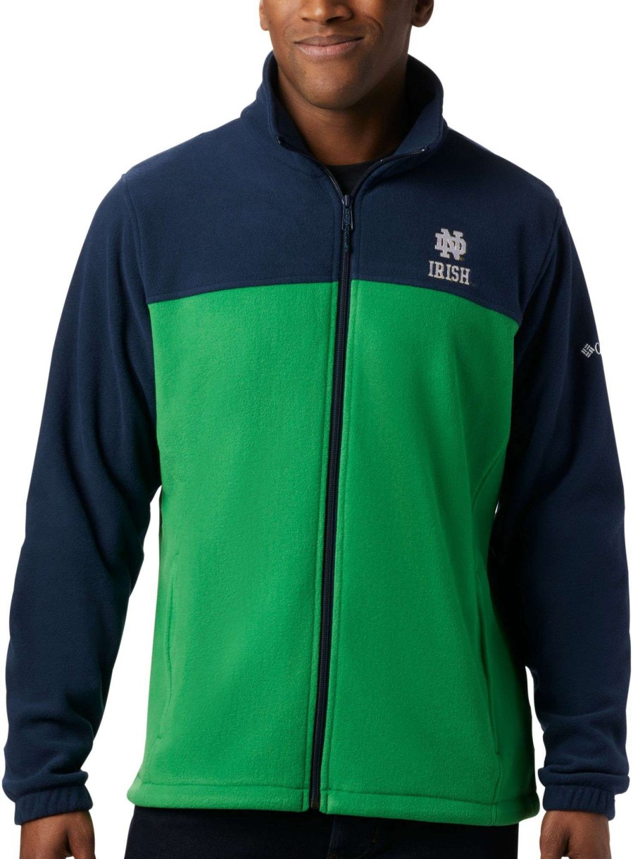 Jackets * | Columbia Men'S Notre Dame Fighting Irish Navy Flanker Full-Zip Fleece Jacket