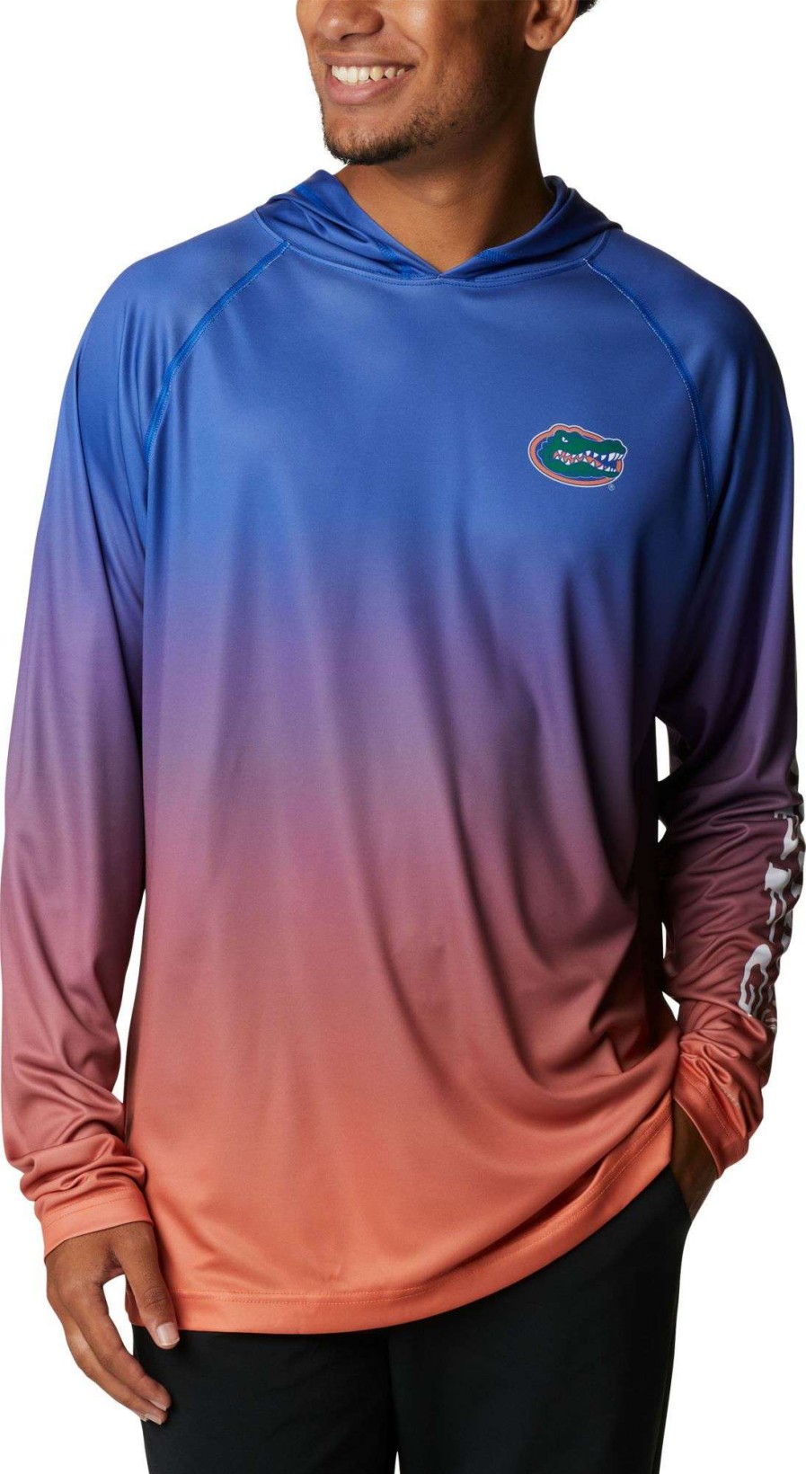 Sweatshirts * | Columbia Men'S Florida Gators Blue Pfg Super Terminal Tackle Long Sleeve Hooded T-Shirt