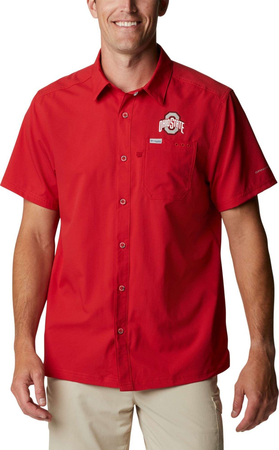 Shirts * | Columbia Men'S Ohio State Buckeyes Scarlet Slack Tide Button-Down Shirt