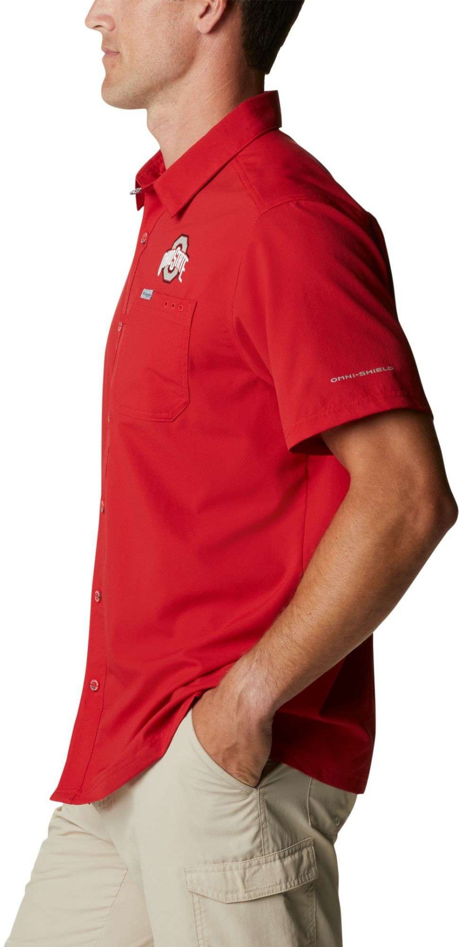 Shirts * | Columbia Men'S Ohio State Buckeyes Scarlet Slack Tide Button-Down Shirt