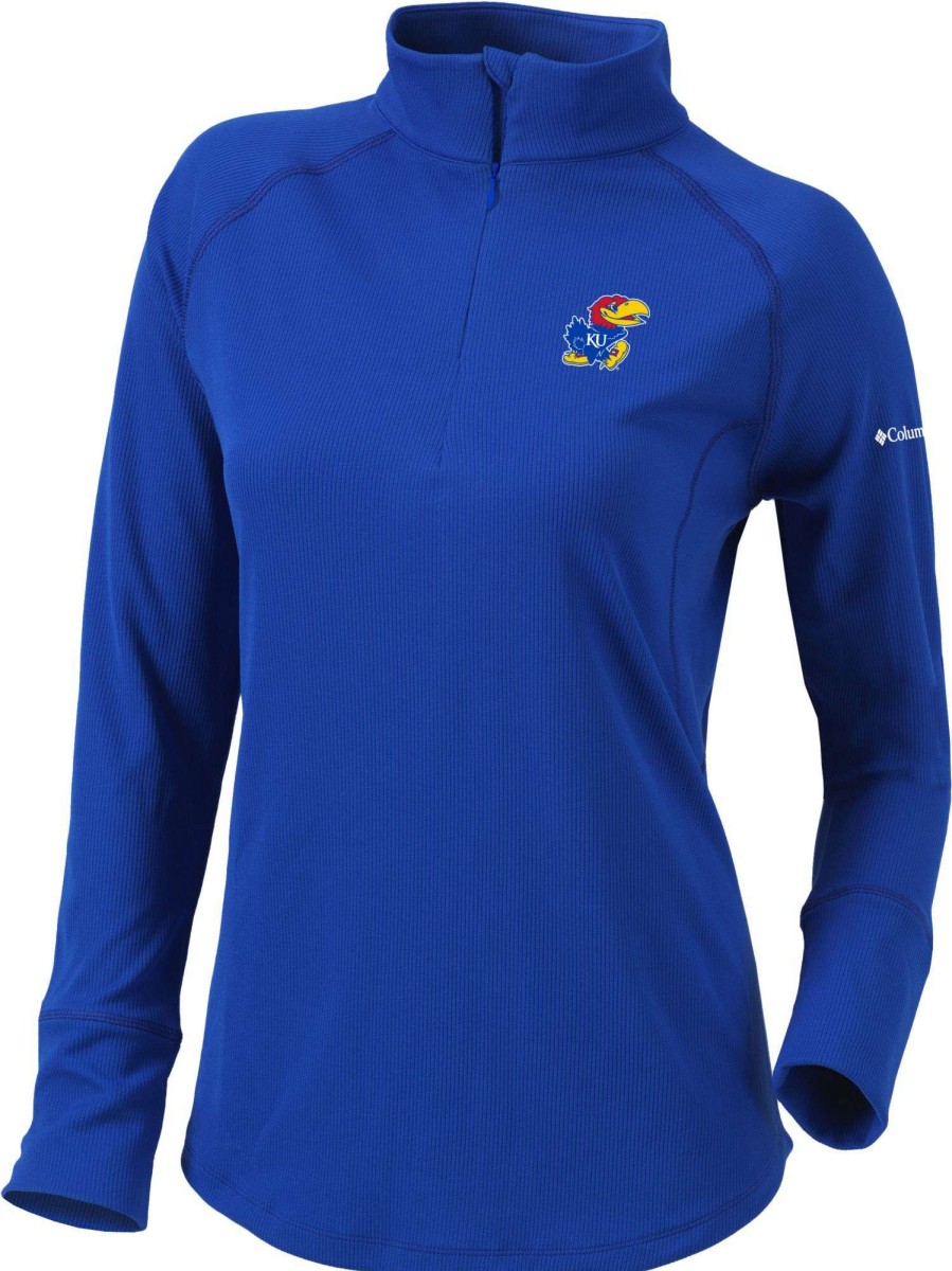 Jackets * | Columbia Women'S Kansas Jayhawks Blue Flop Shot Half-Zip Pullover Shirt