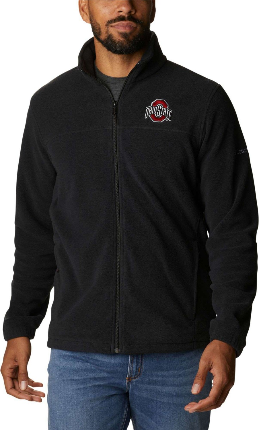 Jackets * | Columbia Men'S Ohio State Buckeyes Black Flanker Full-Zip Fleece Jacket