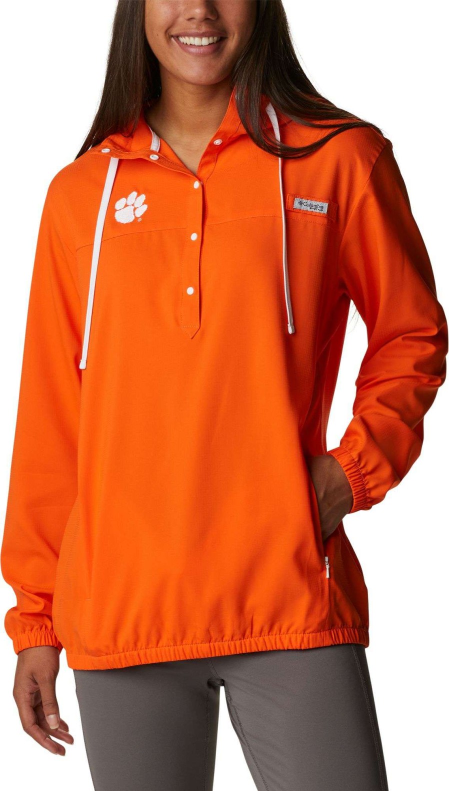 Sweatshirts * | Columbia Women'S Clemson Tigers Orange Pfg Tamiami Quarter-Snap Long Sleeve Hooded Shirt