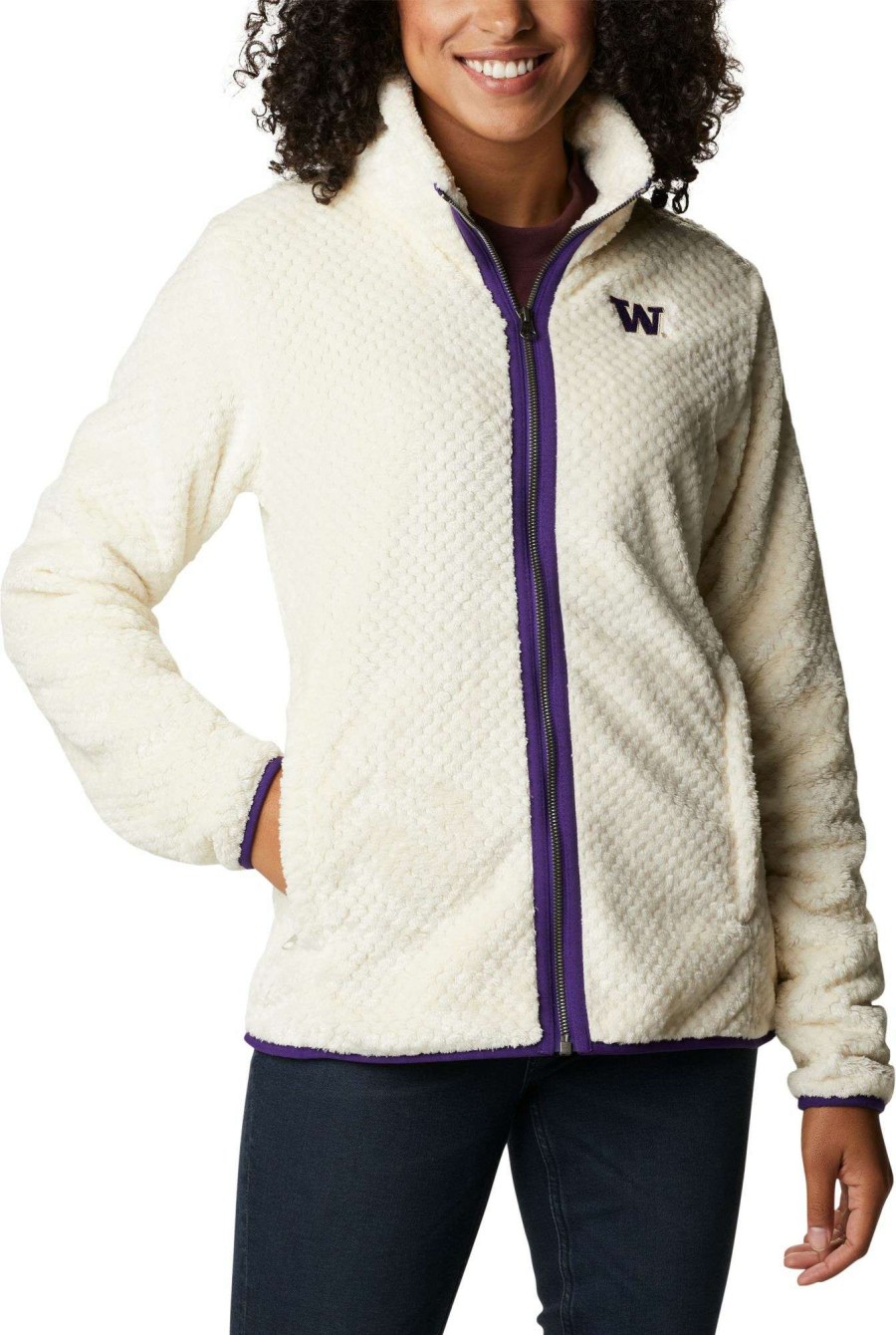 Jackets * | Columbia Women'S Washington Huskies White Fire Side Sherpa Full-Zip Jacket