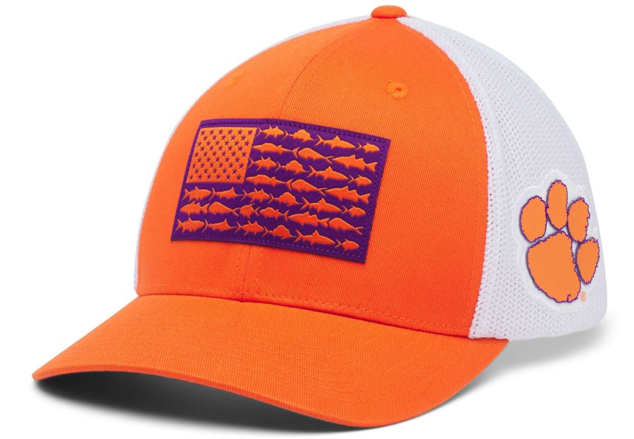 Hats * | Columbia Men'S Clemson Tigers Orange Pfg Mesh Fitted Hat