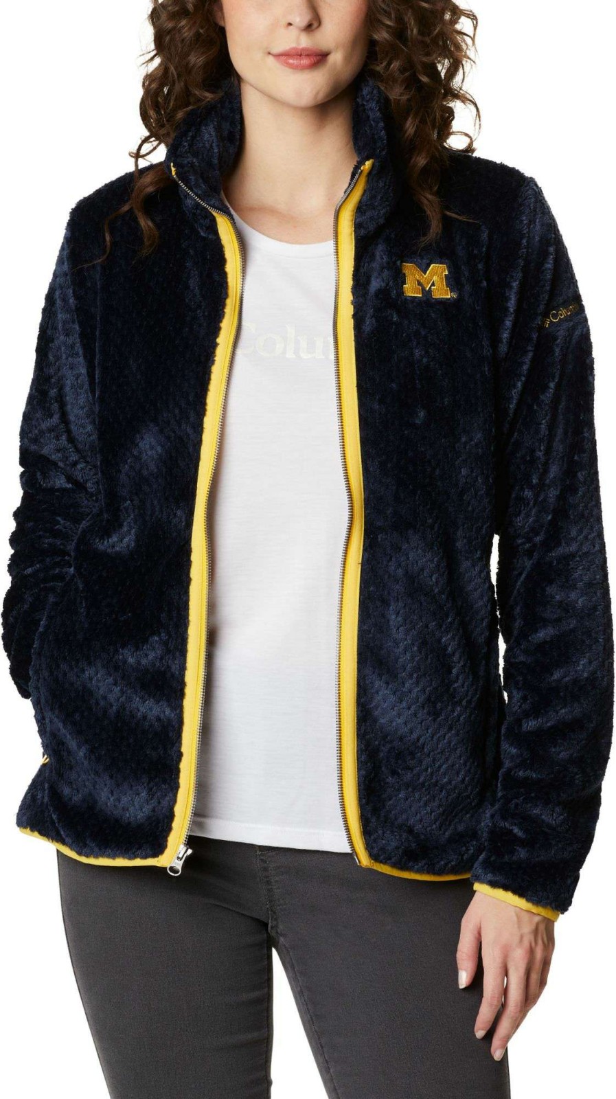 Jackets * | Columbia Women'S Michigan Wolverines Blue Fire Side Sherpa Full-Zip Jacket