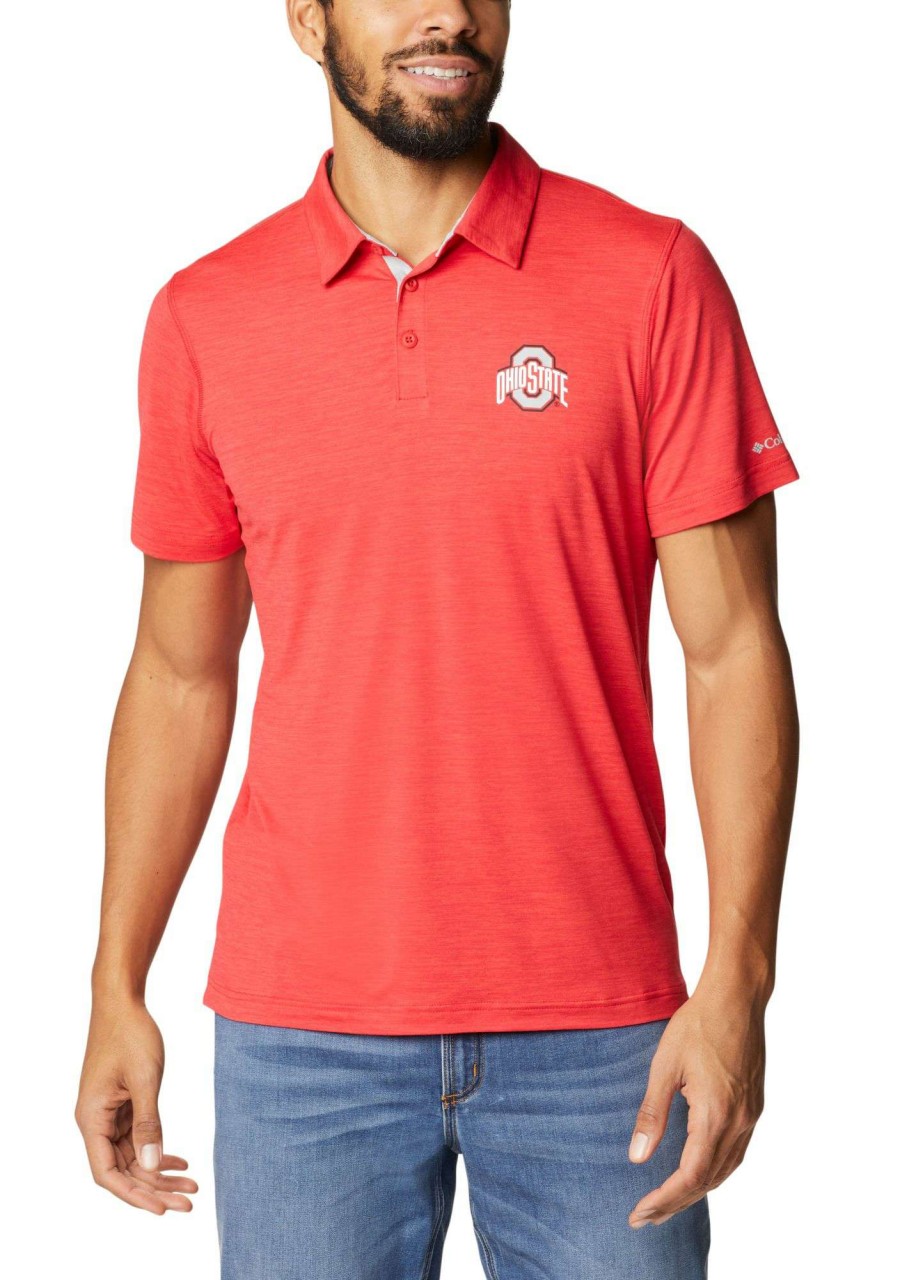 Shirts * | Columbia Men'S Ohio State Buckeyes Scarlet Tech Trail Polo