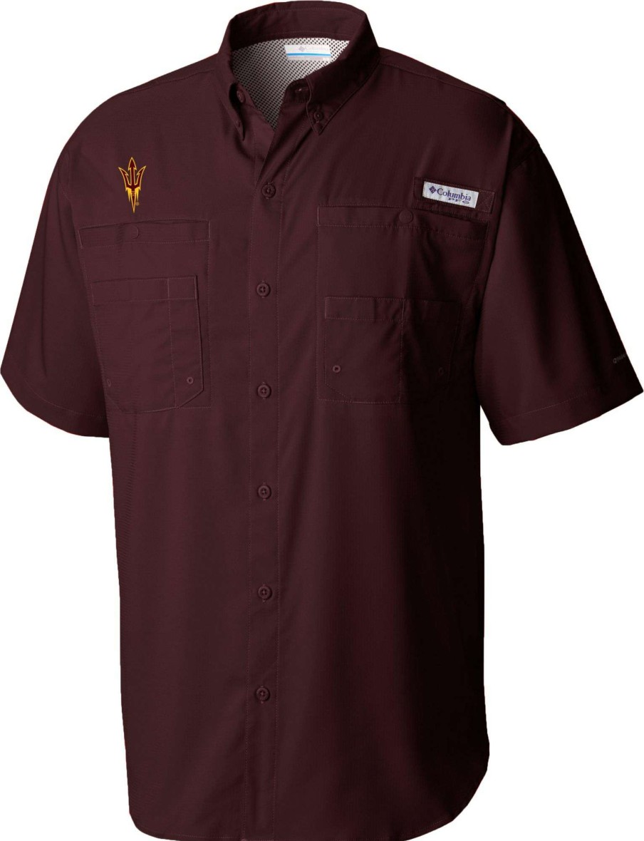 Shirts * | Columbia Men'S Arizona State Sun Devils Maroon Tamiami Button Down Shirt