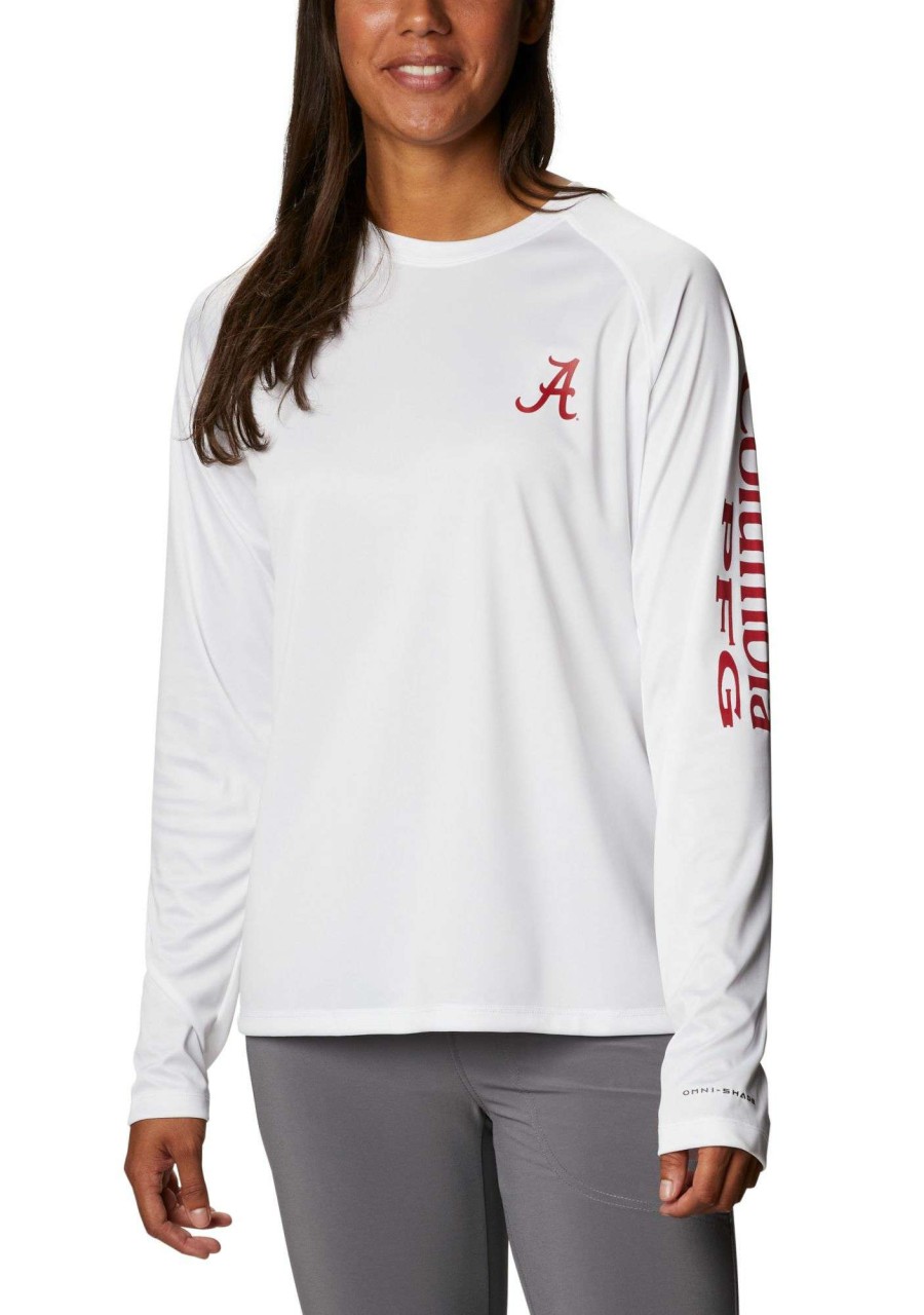 Shirts * | Columbia Women'S Alabama Crimson Tide White Tidal Long Sleeve T-Shirt