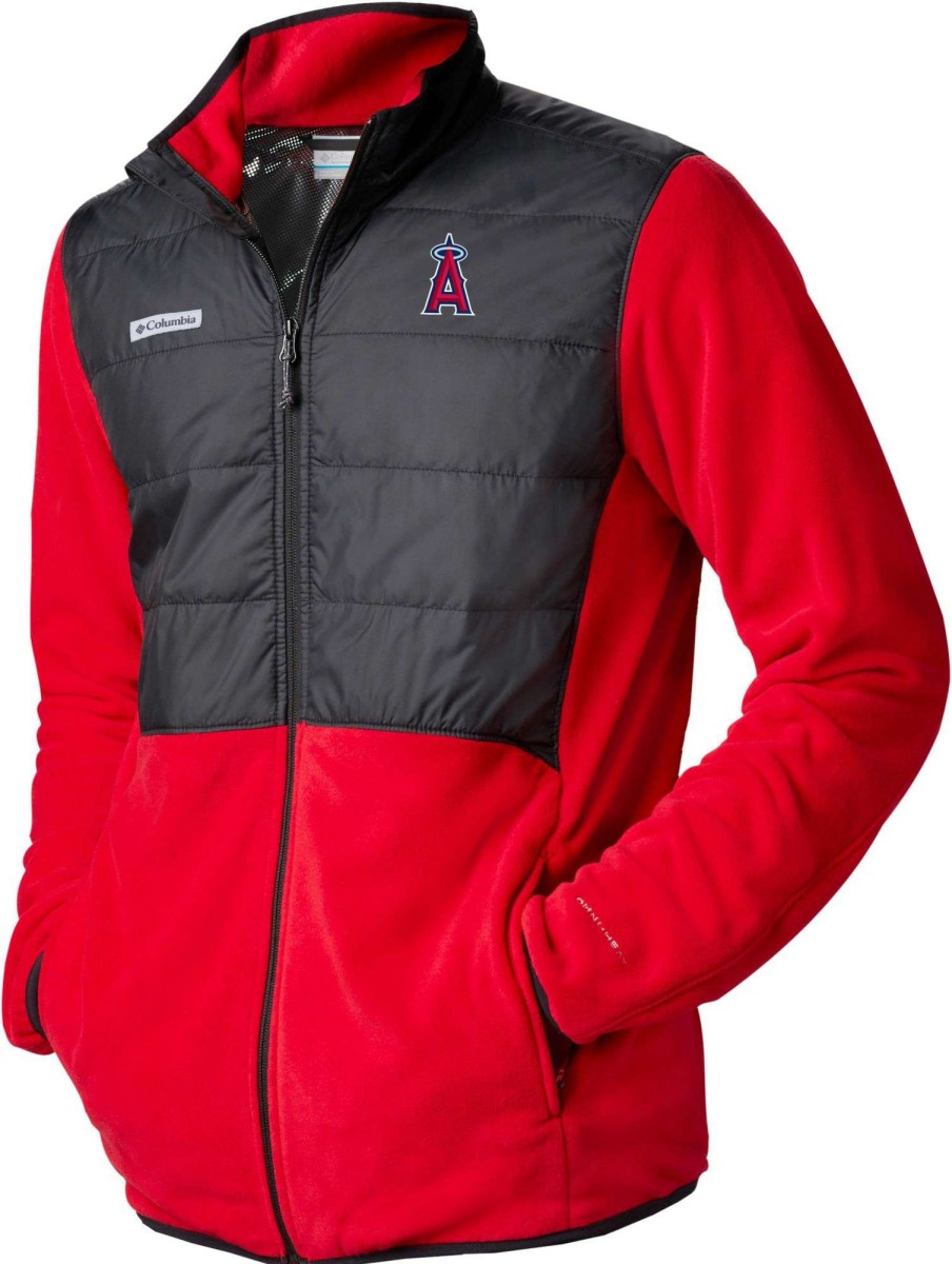 Jackets * | Columbia Men'S Los Angeles Angels Red Full-Zip Fleece Jacket