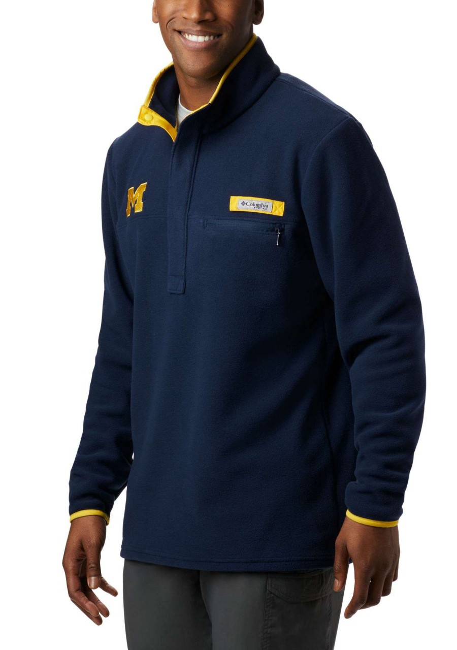 Sweatshirts * | Columbia Men'S Michigan Wolverines Blue Harborside Fleece Pullover