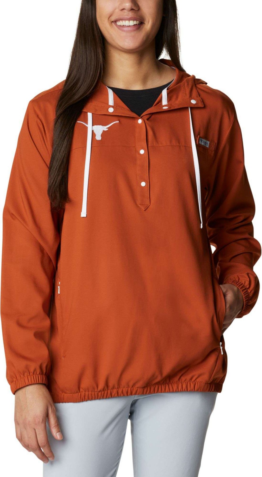 Sweatshirts * | Columbia Women'S Texas Longhorns Burnt Orange Pfg Tamiami Quarter-Snap Long Sleeve Hooded Shirt