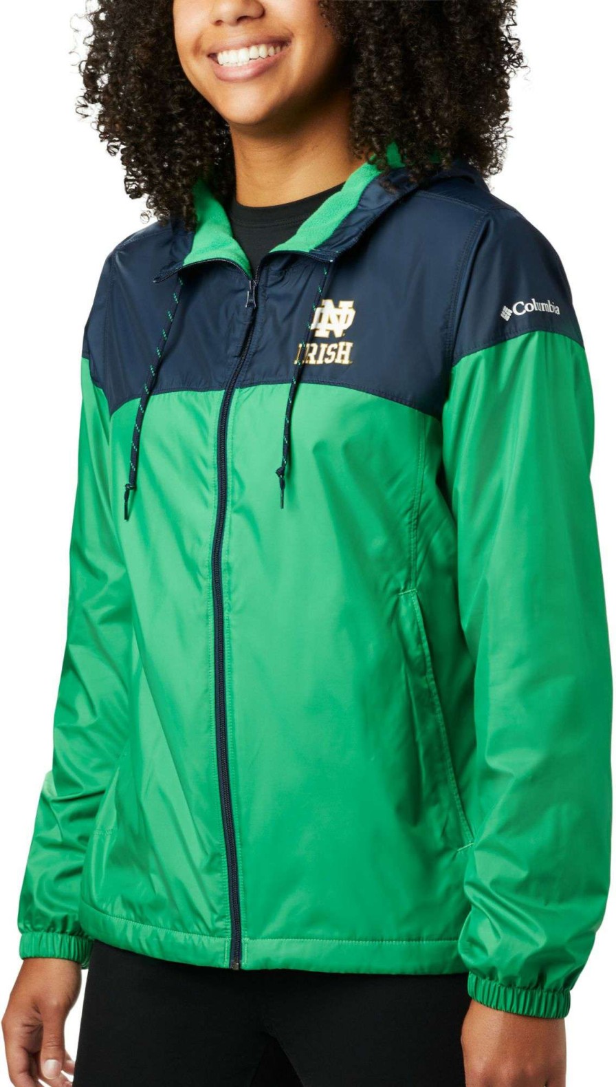 Jackets * | Columbia Women'S Notre Dame Fighting Irish Navy/Green Clg Flash Forward Lined Jacket