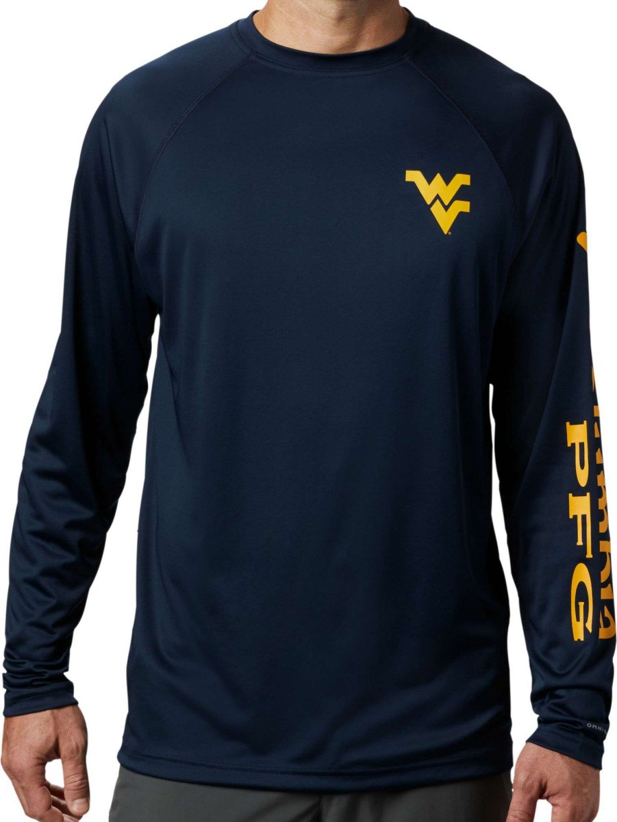 Shirts * | Columbia Men'S West Virginia Mountaineers Blue Terminal Tackle Long Sleeve T-Shirt